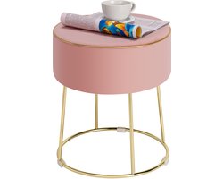 COSTWAY Ronde kruk, fluwelen voetenbank met metalen poten, make-up kruk, gewatteerd tot 150 kg belastbaar, fluwelen poef voor woonkamer, slaapkamer (roze)