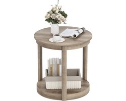 COSTWAY Ronde salontafel met 2 niveaus, banktafel van rubberhout, kafeetafel, bijzettafel in landhuis, tafel voor woonkamer, slaapkamer, ontvangstruimte (grijs)