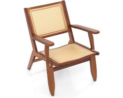 COSTWAY Rotan accentstoel, eetkamerstoel, bamboe, leesstoel met ergonomische rugleuning en armleuning, rotan stoel voor woonkamer, eetkamer en slaapkamer, walnoot