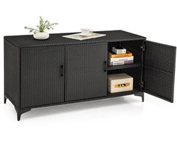 COSTWAY Rotan tuinkast voor buiten, 318 liter, opbergkast, weerbestendig, met afneembare planken en deuren, bijzetkast voor tuin, balkon en zwembad, 135 kg belastbaar, 135 x 50 x 70,5 cm (zwart)