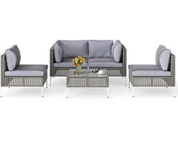 COSTWAY Rotan tuinmeubelset, balkonmeubelset met zit- en rugkussens, terrasmeubels, tuingarnituur, zitgroep, zitgroep voor tuin, terras, balkon