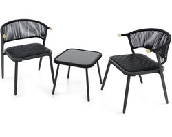 COSTWAY Rotan tuinmeubelset, balkonset met 2 stoelen en tafel, balkonmeubels met sneldrogende schuimbekleding, rotan meubels voor klein balkon, terrasmeubels, zitgroep voor tuin