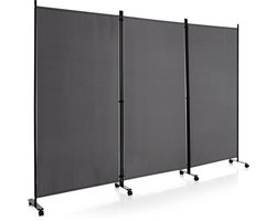 COSTWAY Ruimteverdeler op wieltjes, kamerscherm, 3-delig, scheidingswand opvouwbaar, van stof, inkijkbescherming voor meer privacy en flexibiliteit, 262 x 180 cm (grijs)