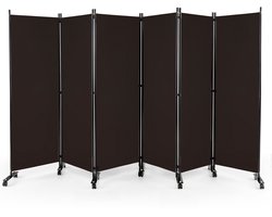 COSTWAY Ruimteverdeler op wieltjes, kamerscherm, 6-delig, scheidingswand opvouwbaar, van stof, inkijkbescherming voor meer privacy en flexibiliteit, 334,5 x 172 cm (bruin)