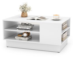 COSTWAY Salontafel Houten, Woonkamertafel met Opbergruimte, Bijzettafel met Open Vakken, Banktafel Accenttafel voor Woonkamer, Ontvangstruimte & Lounge, 86 x 56 x 41 cm, Modern (wit)