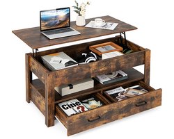 COSTWAY Salontafel in hoogte verstelbaar, salontafel met optilbaar tafelblad en 2 laden, uittrekbare woonkamertafel, koffietafel van hout voor woonkamer en kantoor, 106 x 50 x 48 cm