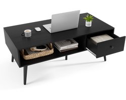 COSTWAY Salontafel met lade, opbergruimte, open vak, woonkamertafel, houten banktafel, salontafel, 109 x 55 x 39,5 cm, zwart