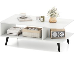 COSTWAY Salontafel met opbergruimte, 2-traps woonkamertafel met open plank en metalen poten, bijzettafel van hout, salontafel, koffietafel voor woonkamer, slaapkamer, 80 x 45 x 30 cm (wit)