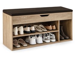 COSTWAY Schoenenbank, houten schoenen opbergbank met kussen, schoenenrek bank met opheffen bovenste compartiment, 104 x 30 x 48cm