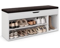 COSTWAY Schoenenbank, houten schoenen opbergbank met kussen, schoenenrek bank met opheffen bovenste compartiment, 104 x 30 x 48cm
