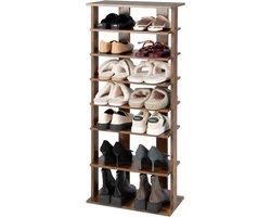 COSTWAY Schoenenrek, 8 niveaus, smal, schoenenkast van hout, in hoogte verstelbaar, schoenenstandaard, schoenenorganizer, verticaal, vrijstaand hoekrek, staand rek voor ingang, hal