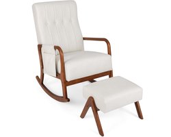 COSTWAY Schommelstoel met voetenbank, gevoerde schommelstoel met rugleuning, frame van natuurlijk rubber en voetenbank met zijzak, relaxstoel voor woonkamer, slaapkamer