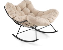 COSTWAY Schommelstoel voor binnen en buiten, schommelstoel met gevoerd kussen, terrasstoel met 205 kg draagkracht en schommelfunctie, relaxstoel voor veranda, tuin, achtertuin, beige