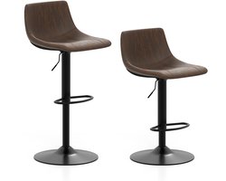 COSTWAY Set van 2 barkrukken, barstoelen, 60-82 cm, in hoogte verstelbaar, kruk, draaibaar, met rugleuning en voetensteun, keukenkruk voor eetkamer, bar, thuis, belastbaar tot 150 kg, rustiek bruin