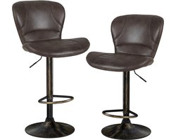 COSTWAY Set van 2 barkrukken, barstoelen, 61-81 cm, in hoogte verstelbaar, barkruk, draaibaar, met rugleuning en voetensteun, keukenkruk, vintage, van PU, voor eetkamer, bar, thuis, belastbaar tot 150