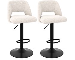 COSTWAY Set van 2 barkrukken, barstoelen, 63-83 cm, in hoogte verstelbaar, van teddystof, zitkruk met rugleuning en voetensteun, keukenkruk, toonbank voor eetkamer, bar