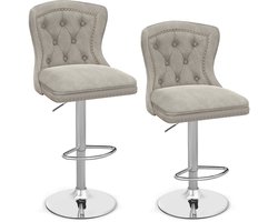 COSTWAY Set van 2 barkrukken, barstoelen, 67-87 cm, in hoogte verstelbaar, van fluweel, keukenkruk met rugleuning en metalen voet, barkruk draaibaar voor thuis, bar en restaurant