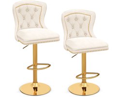 COSTWAY Set van 2 barkrukken, barstoelen, 67-87 cm, in hoogte verstelbaar, van fluweel, keukenkruk met rugleuning en metalen voet, barkruk draaibaar voor thuis, bar en restaurant