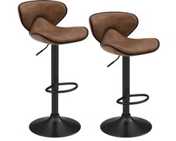 COSTWAY Set van 2 draaibare barkrukken, barstoelen, 65-85 cm, in hoogte verstelbaar, met rugleuning en voetensteun, keukenkruk voor eetkamer, bar, thuis, belastbaar tot 150 kg