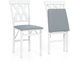 COSTWAY Set van 2 eetkamerstoelen, inklapbare keukenstoel met rubberen houten poten, gevoerde zitting en rugleuning, klapstoel, bijzetstoel, draagbare gestoffeerde stoel voor eetkamer
