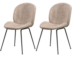 COSTWAY Set van 2 eetkamerstoelen, keukenstoel, gestoffeerde stoel, fluweel met metalen frame, gestoffeerde stoel eetkamer voor woonkamer en slaapkamer, bruin