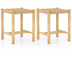 COSTWAY Set van 2 houten barkrukken, zithoogte 45 cm, met voetensteun, keukenstoel van gevlochten papier, bistrokruk voor keuken, eetkamer, achtertuin (36 x 36 x 45 cm)