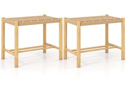 COSTWAY Set van 2 houten barkrukken, zithoogte 45 cm, met voetensteun, keukenstoel van gevlochten papier, bistrokruk voor keuken, eetkamer, achtertuin (56 x 36 x 45 cm)