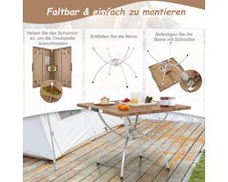 COSTWAY Set van 2 inklapbare campingtafels, uittrekbare klaptafel met aluminium frame en houtlook, vouwtafel met draagtas, voor wandelen, picknick, camping