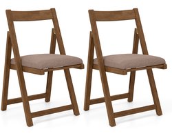 COSTWAY Set van 2 inklapbare eetkamerstoelen, keukenstoelen met gebogen rugleuning en rubberen houten poten, gestoffeerde stoel, klapstoel, belastbaar tot 150 kg, stoel voor eetkamer, bruiloft en