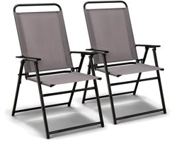 COSTWAY Set van 2 inklapbare tuinstoelen, balkonstoelen met armleuningen, klapstoelen met hoge rugleuning, terrasstoelen, outdoorstoelen, belastbaar tot 150 kg, eetstoelen voor tuin, achtertuin