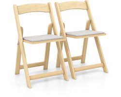 COSTWAY Set van 2 klapstoelen met gevoerde zitting, eetkamerstoelen, inklapbaar, keukenstoelen van rubberhout, draagbare eetstoelen voor eetkamer, tuin