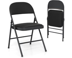 COSTWAY Set van 2 klapstoelen, tuinstoel, inklapbaar, campingstoel, kunstleer met metalen frame, eetkamerstoelen, gestoffeerd, tot 150 kg belastbaar, klapstoel voor gasten, eetkamer, camping