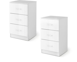 Costway Set van 2 nachtkastjes met 3 laden, hoogglans, nachtkast voor boxspringbed, 37 x 34 x 66,5 cm, wit