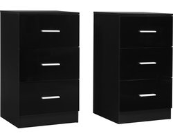 Costway Set van 2 nachtkastjes met 3 laden, hoogglans, nachtkast voor boxspringbed, 37 x 34 x 66,5 cm, zwart
