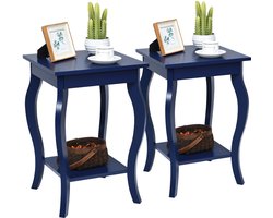 COSTWAY Set van 2 nachtkastjes met plank, 2 niveaus, bijzettafel van hout, nachtkastje, banktafel voor woonkamer, slaapkamer, 40 x 40 x 60 cm (blauw)