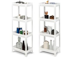 COSTWAY Set van 2 niche rekken smal, 4 niveaus staand rek met hol gesneden design, rek voor badkamer en keuken, wit, modern, 36 x 23 x 99,5 cm