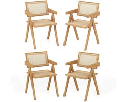 COSTWAY Set van 4 eetkamerstoelen, keukenstoelen van bamboe en gesimuleerde rotan, accentstoelen met rugleuning en armleuningen, rotan stoel voor keuken, woonkamer, eetkamer, 50 x 52 x 81 cm, naturel