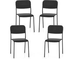 COSTWAY Set van 4 eetkamerstoelen, stapelbare keukenstoelen met rugleuning en metalen poten, zitting van PP, stoel zonder armleuningen, stapelstoel voor eetkamer, woonkamer, restaurant