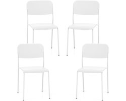 COSTWAY Set van 4 eetkamerstoelen, stapelbare keukenstoelen met rugleuning en metalen poten, zitting van PP, stoel zonder armleuningen, stapelstoel voor eetkamer, woonkamer, restaurant
