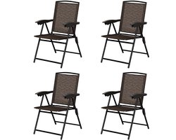 COSTWAY Set van 4 klapstoelen met hoge rugleuning, tuinstoel, klapstoel, terrasstoelen, outdoor, tot 135 kg, in hoogte verstelbaar