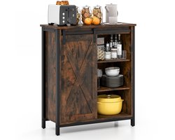 COSTWAY Sideboard, keukenkast in industriële stijl met schuifdeuren en 3-traps verstelbare planken, houten commode voor keuken, eetkamer, woonkamer, hal, 70 x 30 x 81 cm
