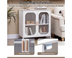 COSTWAY Sideboard met dubbele deur, commode met verstelbare plank (wit) | Buffetkast keukenkast, kast modern, opbergkast van koolstofstaal en gesinterde steen, 83 x 42 x 85,5 cm