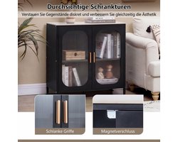 COSTWAY Sideboard met dubbele deur, commode met verstelbare plank (zwart) | Buffetkast keukenkast, kast modern, opbergkast van koolstofstaal en gesinterde steen, 83 x 42 x 85,5 cm