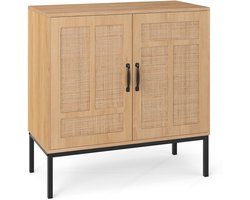 COSTWAY Sideboard rotan opbergkast, boho buffet accentkast, buffetkast met 3-voudig verstelbaar rek en 2 deuren voor keuken, eetkamer, woonkamer en hal (natuur)