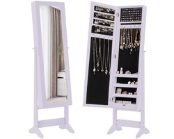 COSTWAY Sieradenkast kantelbaar, sieradenrek met full-body spiegel, sieradenspiegelkast met 64 sleuven, 20 halskettinghaken, 72 ringsleuven, 4 planken voor make-up (paars)