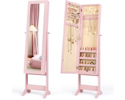COSTWAY Sieradenkast Lichaamsspiegel Sieradendisplay Kantelbaar (Roze)