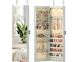 COSTWAY Sieradenkast met ledverlichting, sieradenrek met spiegel, spiegelkast hangend afsluitbaar met sleutels, sieradenopslag 120 x 35,5 x 10 cm (groen)