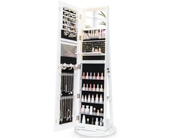 COSTWAY sieradenkast met spiegel, sieraden spiegelkast met verstelbare LED-verlichting, afsluitbaar, 360° draaibare basis & grote opbergruimte
