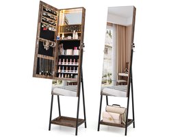 COSTWAY Sieradenkast met spiegel, spiegelkast, afsluitbaar, met 3 gekleurde ledverlichting, laden en plank, sieradenorganizer, vrijstaand voor slaapkamer, woonkamer