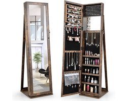 COSTWAY Sieradenkast, spiegelkast met full-body spiegel en ingebouwde make-upspiegel, afsluitbaar, staand, sieradenopslag, sieradenorganizer